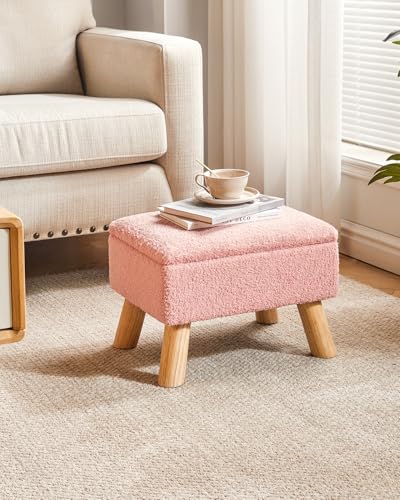 YMYNY Storage Ottoman,Small Foot Stool, 15.75"×11.81"×11.02" Pink,HBD042P | Teddy Velvet ,Sturdy Wood Legs, Foot Stool with Padded Seat, For Living Room Bedroom Couch Entryway - color: Pink