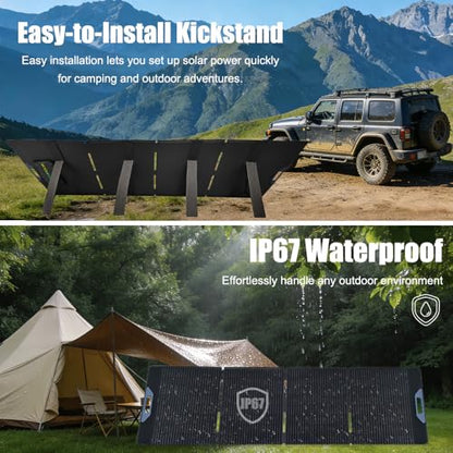 LENSUNSOLAR 400W High Power Foldable Solar Panel, 23.5% A+ Monocrystalline, ETFE Fiberglass, IP67, 5m MC4 Cable, for Large Power Stations 24V Batteries RV Camping Emergency Backup - size: 400W
