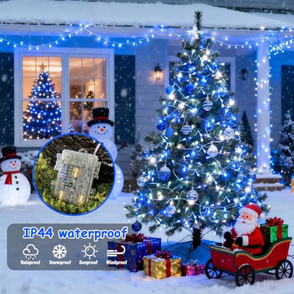 JMEXSUSS 2 Pack Blue and White Battery String Lights, Each 33ft 100 LED Battery Powered Christmas Lights with Remote for Outside Party Birthday - color: Blue&White, size: 2*100LED