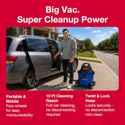 Koblenz WD-16 L4 Wet Dry Vacuum Cleaner, 16 Gallon Wet Dry Vac, 6.5 PHP, 3-in-1 Suction & Blower, Click-N-Lock Hose, Drain Plug, Big Vacuum Cleaner for Carpet & Floors, Swivel Casters, Black/Blue - size: 16 Gallon 6.5 HP