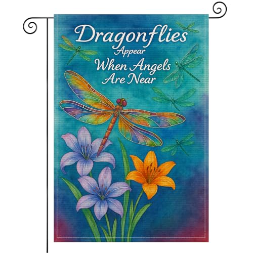 BlissYard Spring Dragonfly Garden Flag 12x18 Inch Double Sided Burlap Garden Flag Rustic Farmhouse Yard Outdoor Banner for Porch Patio Lawn Spring Summer Decoration - color: Dragonfly Garden Flag