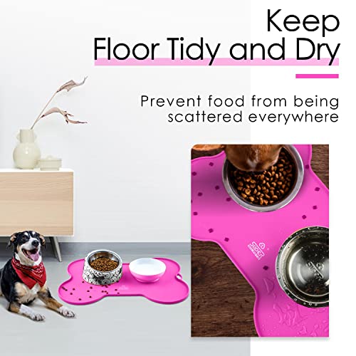 Super Design Dog Food Mat Dog Bowl Mat for Food and Water Silicone Non Spill Cat Feeding Mat Puppy Placemat Waterproof - 20.5" x 14.5", Rose - color: Rose