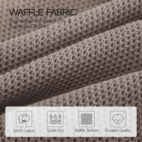 REDKISS 100% Cotton Waffle Weave Bath Towels 4 Pack - 27.5x55 Inches| Lightweight, Quick Dry & Highly Absorbent,Perfect for Spa, Gym, Travel, Guest Bathroom-Brown - color: Brown