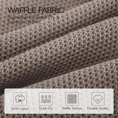 REDKISS 100% Cotton Waffle Weave Bath Towels 4 Pack - 27.5x55 Inches| Lightweight, Quick Dry & Highly Absorbent,Perfect for Spa, Gym, Travel, Guest Bathroom-Brown - color: Brown