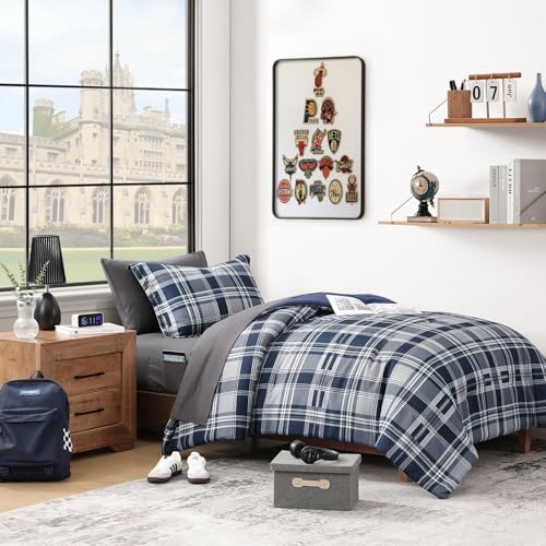 MaiRêve Navy Blue Twin XL Comforter Set, Twin XL Bedding Sets for Boys Girls 5 Pieces for Dorm Farmhouse All Season Lightweight &Comfy with Fitted Sheet, Flat Sheet (Navy Blue, Twin XL, 66"x90") - color: Navy Blue, size: Twin XL
