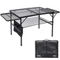 JOUYEK Folding Grill Table, 3x2 FT Portable Camping Table with 2 Wing Panels, Height Adjustable Metal Tables with Mesh Desktop and Mesh Bag, Outdoor Furniture for Camping, Picnic, Beach and BBQ, Black - style: 3X2 FT with 2 panels