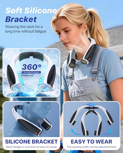 Kesguar Portable Neck Fan, 20H RunTime Cooling Fan, 6 Speeds 360° Airflow Personal Fan, Rechargeable Hands Free with 6000mAh Battery Wearable Fan Gifts for Women Men Outdoor Travel Camping - color: White Black