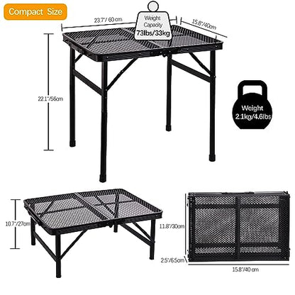Portable Small Folding Table, Metal Camping Grill Table for BBQ, Picnic & Patio, Lightweight Foldable Outdoor Side Table, 23” x 15” - size: 2ft