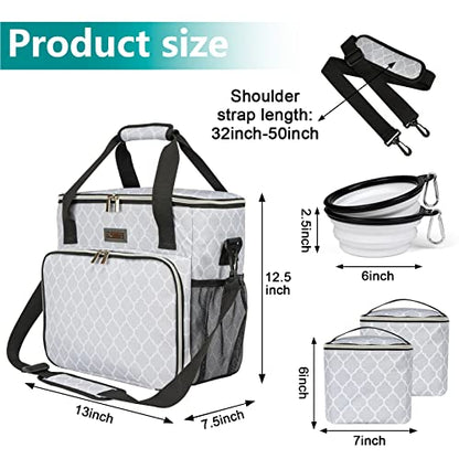 BAGLHER Dog Travel Bag, Pet Travel Bag (ALL Pet Travel Supplies), With 2 Pet Food Containers and 2 Collapsible Silicone Bowls; Essential Kits for Pet Travel DLwhite - color: DLwhite, size: Medium