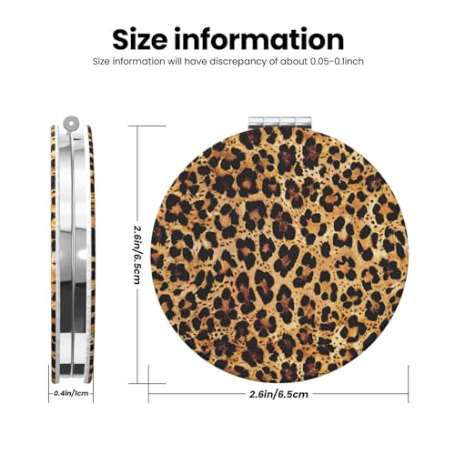 Cheetah Leopard Brown Print Foldable Travel Pocket Mirror Round PU Leather Portable Mini Makeup Double Sided Handheld Magnifying,2.6 in - color: Cheetah Leopard Brown