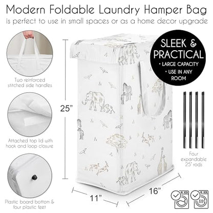 Sweet Jojo Designs Jungle Safari Animals Boy Girl Unisex Gender Neutral Laundry Hamper Foldable Dirty Clothes Basket with Handles Baby Nursery Kids Bedroom Teen Bathroom Elephant Adventure Serengeti - color: Serengeti