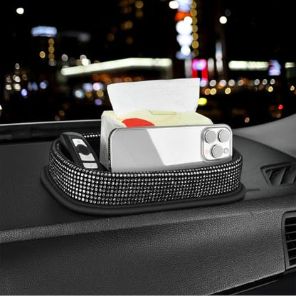 Car Dashboard Storage Box Loose Items Organizer - Suitable For Car, Office, Living Room, Dining Room And Other Scenarios (silver rhinestones) - color: silver rhinestones