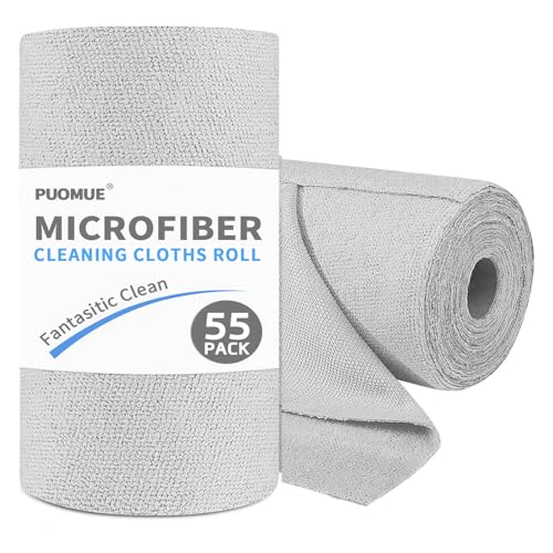 Puomue 55 Pack Microfiber Cleaning Cloth Roll, Tear Away Reusable Paper Towels, 11" X 9", Ultra Absorbent & Lint Free Microfiber Cloth for Cleaning Cars, Kitchen, Window, Home and Shop, Grey - color: Grey