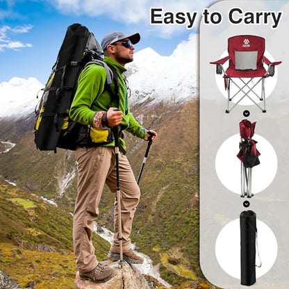 Elevon Camping Chair, Portable Folding Outdoor Chair with Arms, Cup Holder and Carry Bag - color: Burgundy-2 Pack