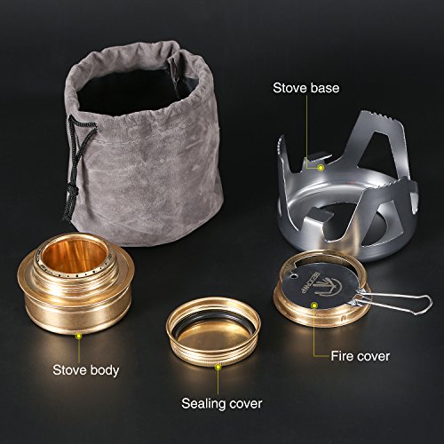 REDCAMP Mini Alcohol Stove for Backpacking, Lightweight Brass Spirit Burner with Aluminium Stand for Camping Hiking, Silver - color: Silver