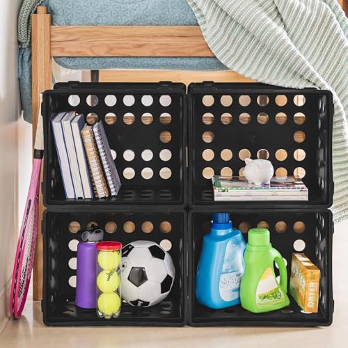 File Crate, Versatile Plastic Bin with Through Handles, Letter or Legal-sized File Storage, Stackable, Black