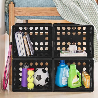 File Crate, Versatile Plastic Bin with Through Handles, Letter or Legal-sized File Storage, Stackable, Black