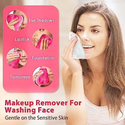 Makeup Remover Cloth, 6" x 6" Make Up Towels Reusable Face Cloth for Washing Face, Makeup Remover Pads Microfiber Face Washcloth with Mesh Bag, Just Water, 12 Pack - color: Green/White/Pink