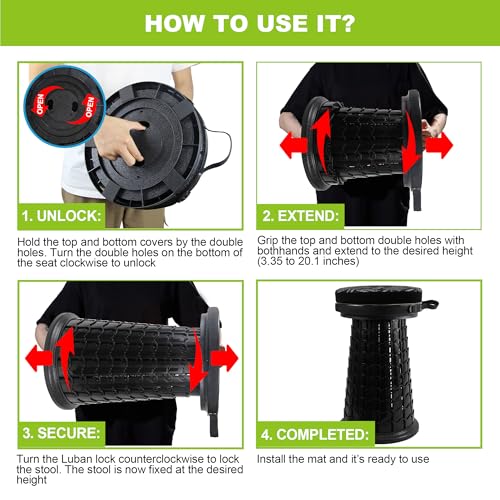 2026 Heavy Duty XXXL Collapsible Stool with Thick Cushion&Carry Bag,More Sturdy 1000LBS Capacity,20.1" Taller&13" Wider Foldable Telescoping Stool for Adults,Outdoors,Camping,Fishing,BBQ