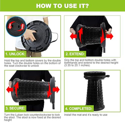 2026 Heavy Duty XXXL Collapsible Stool with Thick Cushion&Carry Bag,More Sturdy 1000LBS Capacity,20.1" Taller&13" Wider Foldable Telescoping Stool for Adults,Outdoors,Camping,Fishing,BBQ