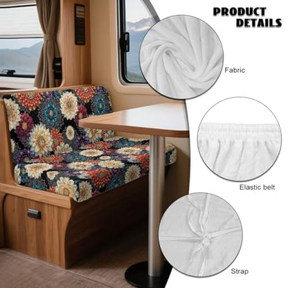 Boho Mandala Flower Print 2 Pcs RV Dinette Cushion Covers Comfortable RV Couch Cover Thickened Sofa Furniture Protector Loveseat Chair Cover for RV Camper Car Bench - color: Boho Mandala Flower