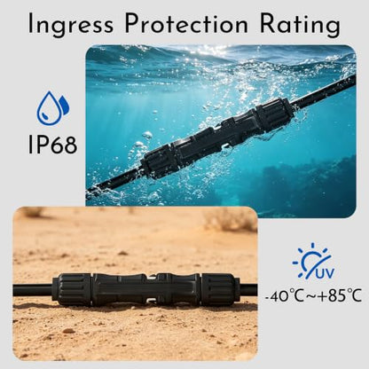 8AWG Solar Connectors IP68 Waterproof 2000V 70A Solid Tinned Copper Terminal Black 5 Pairs for Solar PV Panel Cable(6mm²) - size: 2000V 8AWG Solar Connectors