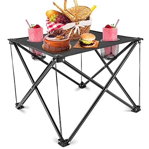 iMounTEK Folding Camping Table with Cup Holder, Portable Lightweight Picnic Table, Compact Travel Desk w/Carry Bag for Outdoor, Beach, Camping, Hiking - color: Black, size: 1PC