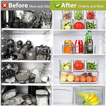 10 Pack Refrigerator Pantry Organizer Bins, Stackable Fridge Organizer Bins with Lids, Clear Plastic Food Storage Bins for Kitchen, Countertops, Cabinets, Fridge, Drinks, Fruits, Vegetable, Cereals - size: 10-PACK