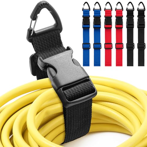 6 Pack 17 Inch Adjustable Extension Cord Holder Organizer with Triangle Clips for Garage Organization and Storage Heavy Duty Extension Cord Hanger for Men Workshop (Blue& Red& Black) - color: Blue& Red& Black