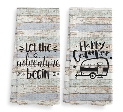 Camper Camping Kitchen Towels and Dishcloths Sets of 2,Campsite Cabin RV Absorbent Drying Cloth Hand Towels Tea Towels for Bathroom Kitchen,Gifts for Campers Camping Lovers,16×24 inches - color: Recreational Vehicle-2