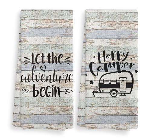 Camper Camping Kitchen Towels and Dishcloths Sets of 2,Campsite Cabin RV Absorbent Drying Cloth Hand Towels Tea Towels for Bathroom Kitchen,Gifts for Campers Camping Lovers,16×24 inches - color: Recreational Vehicle-2