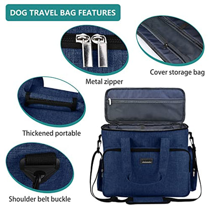 BAGLHER Dog Travel Bag, Pet Travel Bag (ALL Pet Travel Supplies), With 2 Pet Food Containers and 2 Collapsible Silicone Bowls; Essential Kits for Pet Travel Dark Blue - color: Dark Blue, size: Large