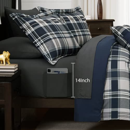 MaiRêve Queen Size Comforter Set Navy Blue, Classic Plaid Farmhouse 7 Pieces Bedding Set, All Season Lightweight Bed in a Bag with Sheets, Pillowcases & Shams - color: Navy Blue, size: Queen