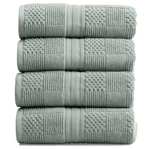 Springtree Home 100% Cotton Bath Towel Set of 4 | Green Towels | Geometric Textured Design | Absorbent & Quick-Dry | 4 Bath Towels | Oeko-TEX® Standard 100 Cotton | Myla Collection - Eucalyptus - color: Eucalyptus, size: Bath Towel (4 Pack)
