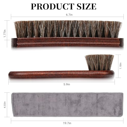 3PCS 100% Horse Hair Shoe Brush Set for Leather Boots Horsehair Brush for Polishing Cleaning Buffing Professional Shoe Shine Kit for Men Suede Boot Care Conditioner Accessories Tool