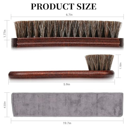 3PCS 100% Horse Hair Shoe Brush Set for Leather Boots Horsehair Brush for Polishing Cleaning Buffing Professional Shoe Shine Kit for Men Suede Boot Care Conditioner Accessories Tool
