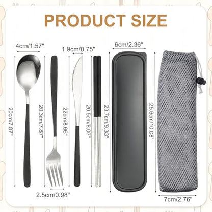 uxcell Travel Utensils with Case, Stainless Steel Portable Silverware, Black/Silver - color: Black/Silver