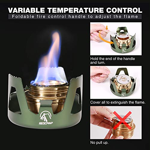 REDCAMP Mini Alcohol Stove for Backpacking, Lightweight Brass Spirit Burner with Aluminium Stand for Camping Hiking, Green - color: Green