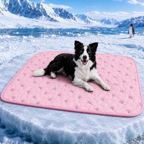 Dog Cooling Mat, Summer Cooling Mat for Dogs, Self Cooling Pad for Small Medium Large Dogs Cats, Non-Toxic Breathable Sleep Bed Summer Pet Bed Puppy Ice Blanket for Kennel Sofa Bed Floor - color: Pink, size: L:21.7x27.6in