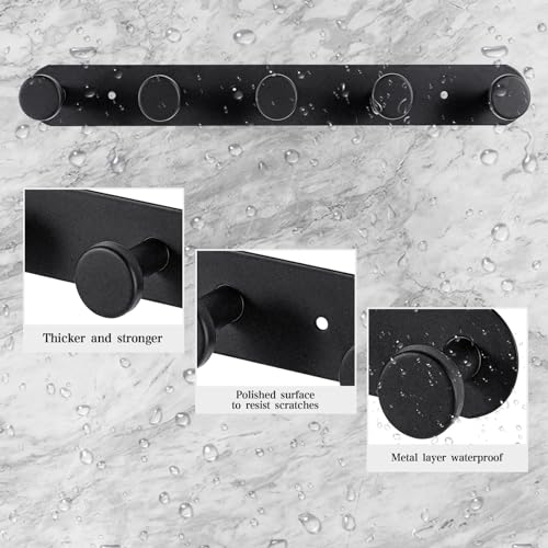 Coat Hooks Wall Mounted, Black Coat Rack with 5 Hooks Adhesive & Screw in Door Hooks Heavy Duty Coat Hanger Towel Hooks for Wall Towels Clothes Hat - style: "O" shape