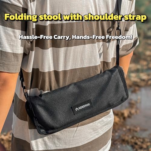 Lightweight Camping Stool 1.5lbs & Compact 12" - 350lbs Capacity! 3-Second Setup Portable Folding Stool with Shoulder Strap for Adults, Outdoor, Concert, Waiting in Line, Travel, Fishing & Camping
