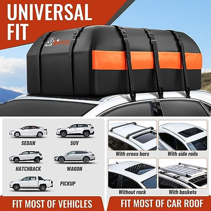 Car Rooftop Cargo Carrier Bag, 16 Cubic Feet Waterproof Car Topper Luggage Storage Bag with Large Capacity & Maximum Protection to Minivan SUV Vehicles w/wo Roof Rack, Non-Slip Mat, Door Hooks, Lock - size: Black-16 Cubic Feet