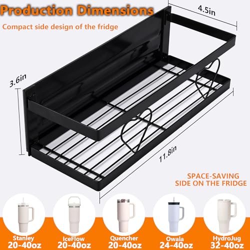 Magnetic Stanley Cup Holder Fits Stanley 20/30/40 oz & Yeti Tumblers, No-Drill Refrigerator Tumbler Organizer with Hook, Strong Fridge Cup Rack for Kitchen, Office, RV, Ideal Gift(Black)