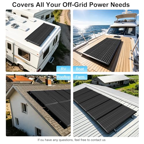 100W Solar Panel N-Type, 12V N-Type 100 Watt Solar Panels 18BB 25% High-Efficiency IP68 Waterproof for RV Marine Trailer Camper Rooftop Farm Other Off-Grid System (100W Solar Panel Black)