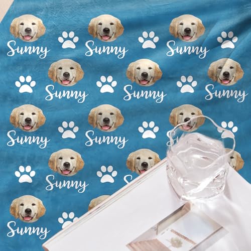 Personalized Dog Blanket, Customized Pet Blankets with Name Picture, Throw Blanket for Small Medium Large Dog Puppy Cat - color: B-blue