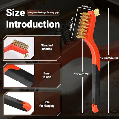 6 Pieces Wire Brushes Set, Nylon/Brass/Stainless Steel Bristles for Cleaning Welding Slag and Rust,Scratch Brush with Mini Head & Hanging Hole for Everyday Cleaning (6, Combo Pack) - color: combo pack