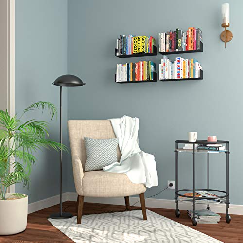 Wallniture Bali Black Floating Shelves for Wall, CD DVD Storage Shelves and Metal Bookshelf Set of 4 - color: Black