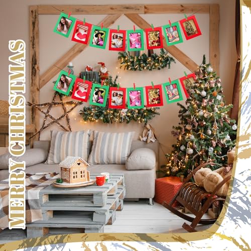 100 Pcs Christmas Paper Photo Frames 4x6 Red and Green Paper Picture Frame with 100 Clip 10 String Kit DIY Hanging Cardboard Photo Holder Christmas Wall Wedding Home Decor - color: Red, Green, style: Classic