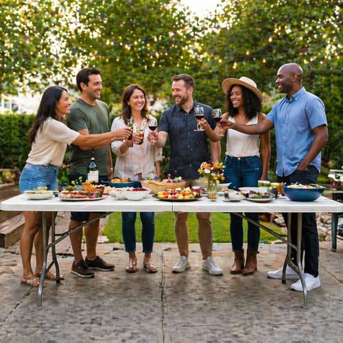 8ft Folding Table, Heavy Duty Plastic Table with Handle, White | Foldable Spacious Tabletop, Extra Large, Portable for Indoor & Outdoor Use, for Camping, Picnic, Wedding, Party, Gathering - size: 8FT