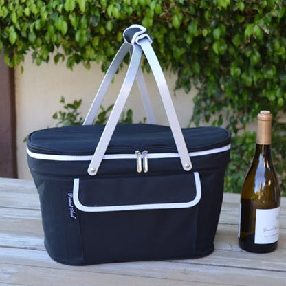 Picnic at Ascot Patented Insulated Folding Picnic Basket Cooler- Designed & Quality Approved in the USA - color: Navy/White